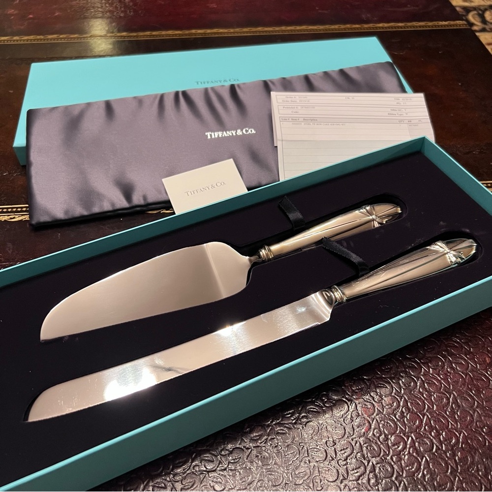 Tiffany & Co. Silver Bow Cake Knife and Server Set